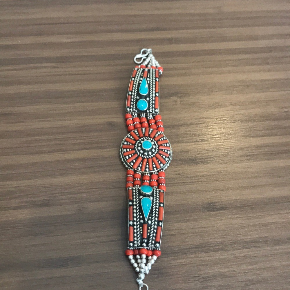 Navajo turquoise and orange bracelet